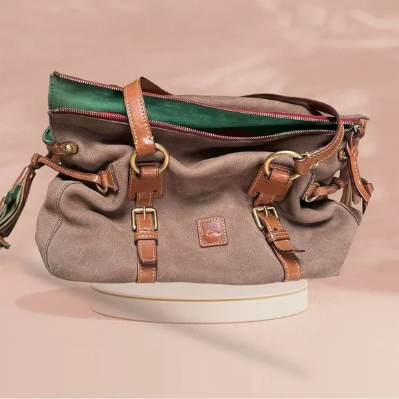 Dooney & Bourke brown suede leather satchel purse (S32) - Picture 10 of 12